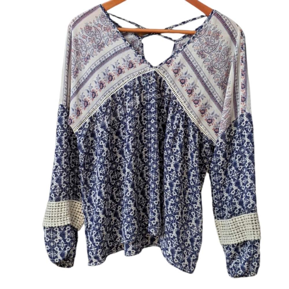 Maurices' Peasant Top Boho Flowy Blue Lightweight Size M